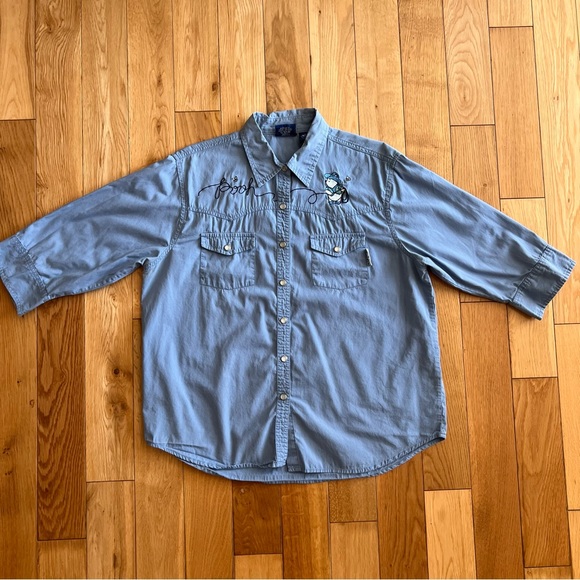 Winnie-the-Pooh Tops - Vintage Winnie The Pooh Western Pearl Snap Button Blue Half Sleeve Shirt Large
